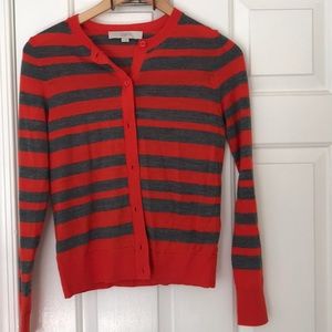 Striped cardigan - red and gray